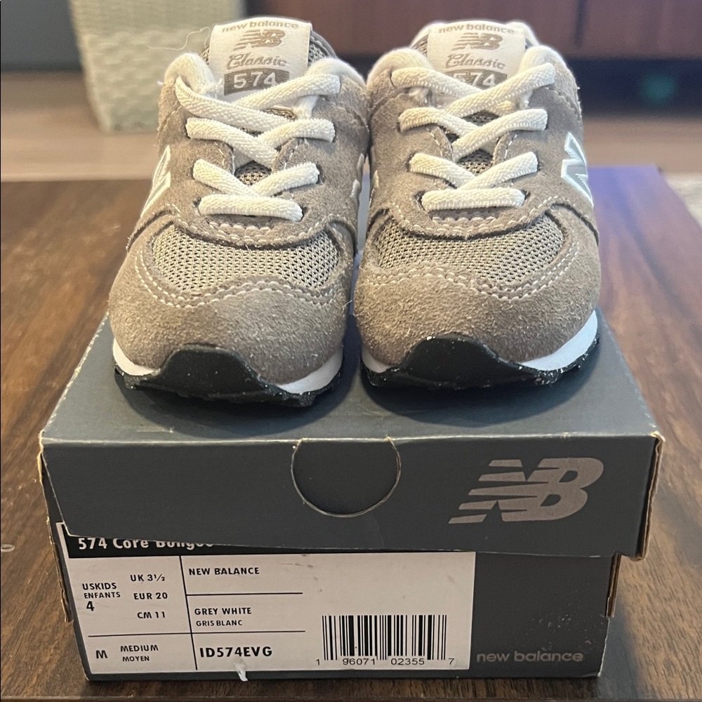 New Balance Kids Gray and White 574 Classic Sneakers
